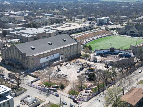 The west side of Ahearn Field House, located on Denison Avenue and College Heights Road, has been gradually torn down since September 2023. The area will become a green space, but its use moving forward is still up in the air. (Photo courtesy of Dawson Wagner)