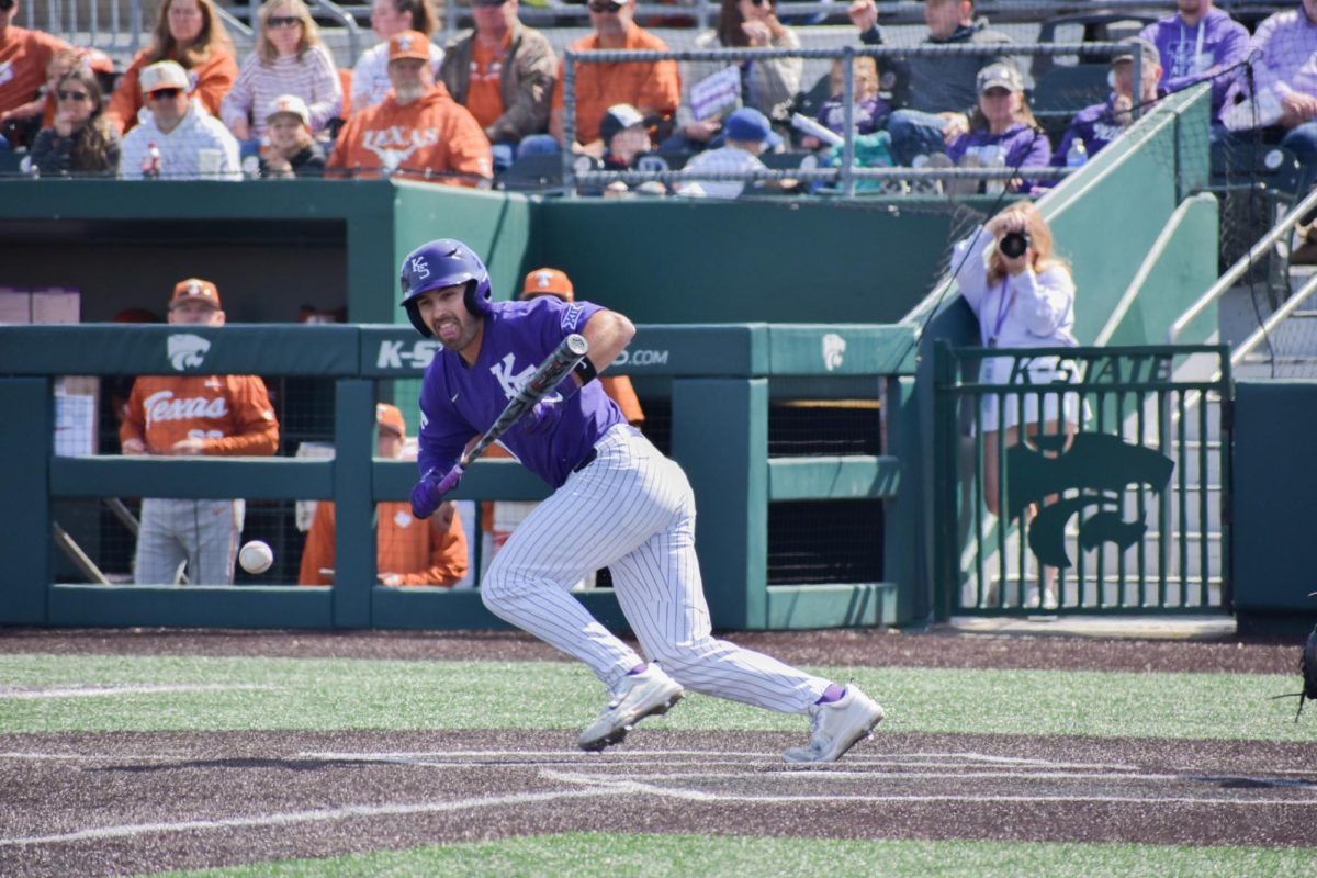 Third baseman Jason Parsons starts running after bunting the ball. Parsons had one hit in three at-bats as the Wildcats fell to the Longhorns 6-3 Saturday, giving Texas the series win 2-1.