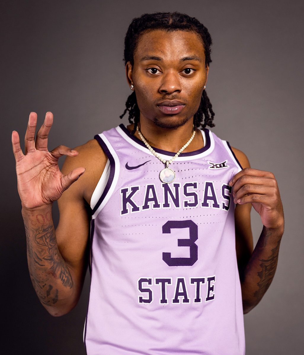 ICU transfer forward CJ Jones posses for a photo on his visit to K-State. Jones has committed to K-State after averaging 11.4 points, 4.8 assists and 3.5 rebounds during his sophomore campaign this year. (Photo courtesy of K-State Athletics)