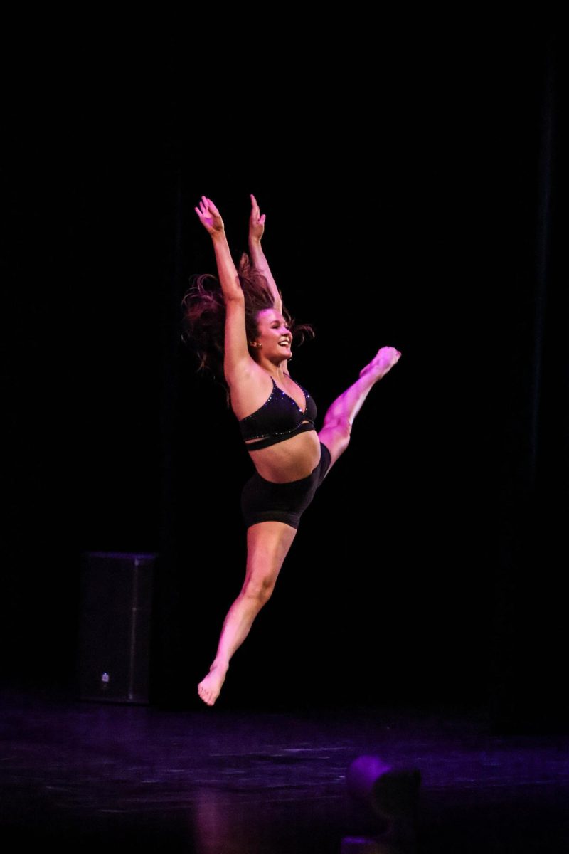 Representing Tri Delta, Kayla Albold performs a dance during the talent portion of the competition. Fraternity Delta Upsilon hosted the 2024 Miss K-State competition on April 9.