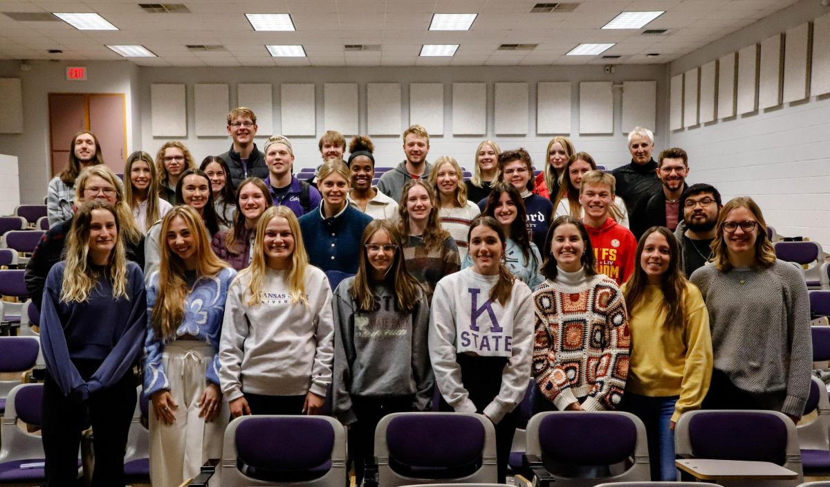 The 2023-34 Collegian staff poses for a photo for the Royal Purple Yearbook. (Photo courtesy of Madison Riebel | Royal Purple Yearbook)