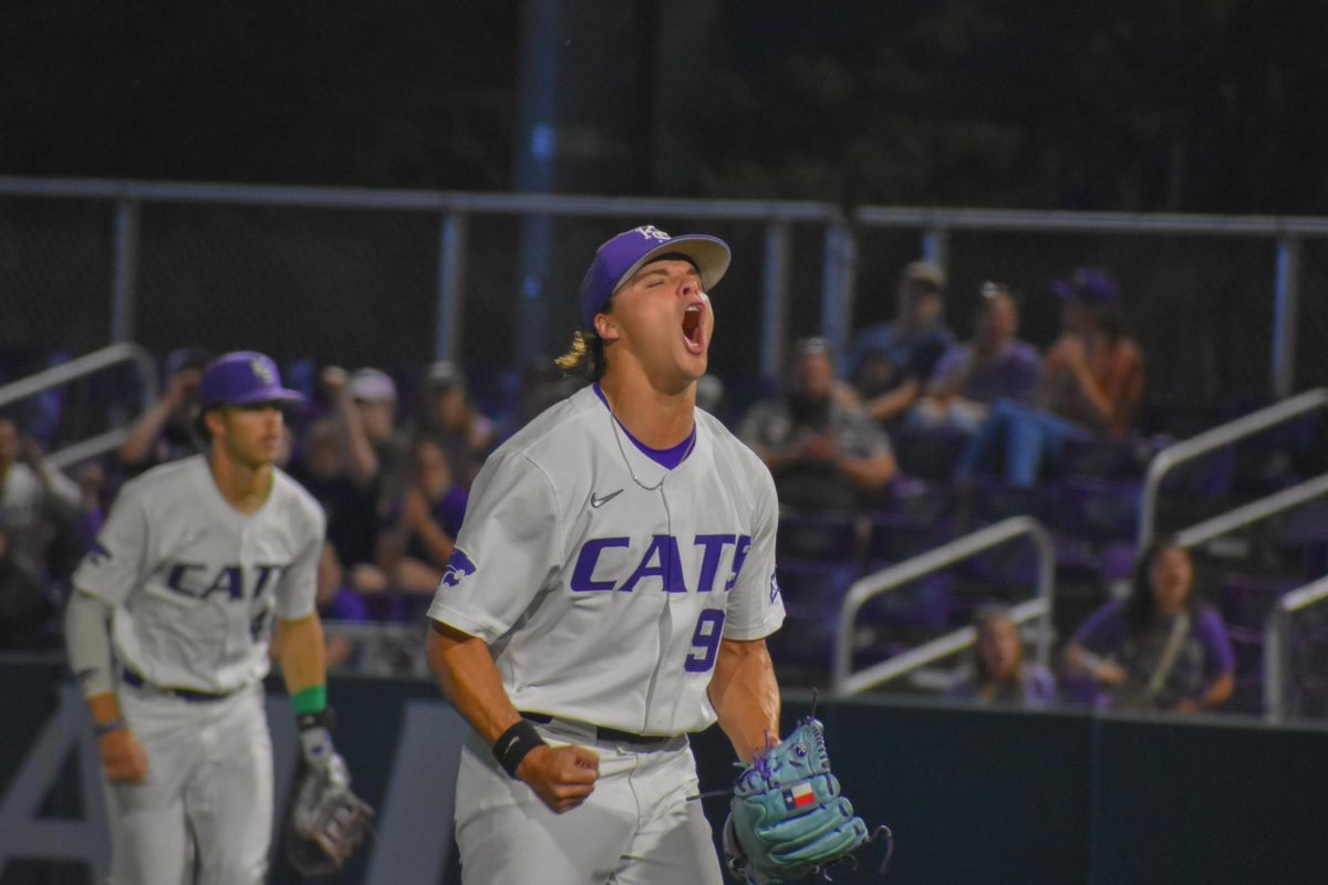 Reliever JJ Slack celebrates after setting down a BYU batter in the series opener on May 16. The Wildcats set a program-record 21 strikeouts in the victory.