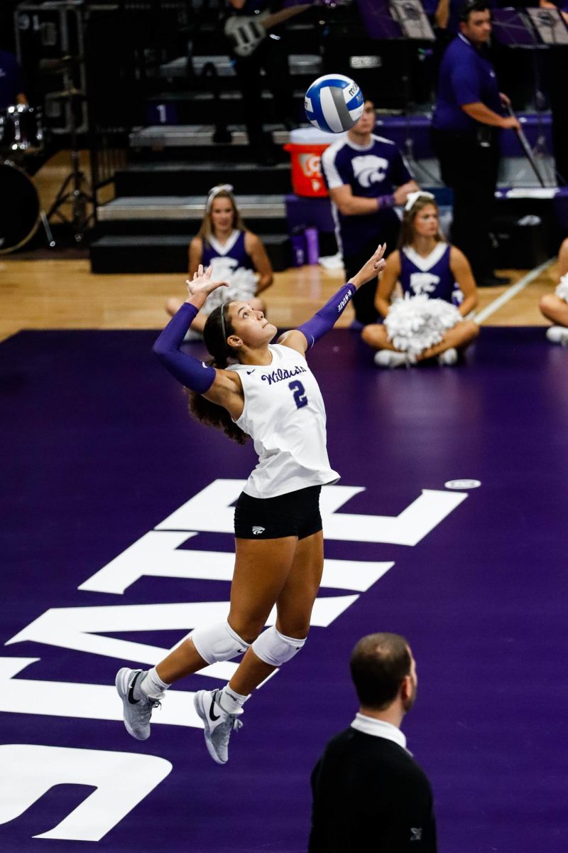 Aliyah Carter serves the ball against Cincinnati on Sept. 30, 2023 at Morgan Family Arena.