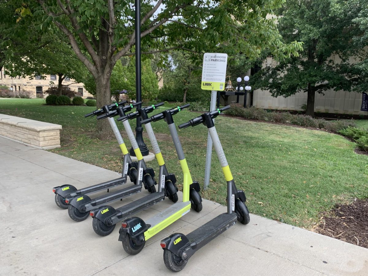 Link Scooters sit parked by Bluemont in 2021. (Archive photo by Benjamin Voller)