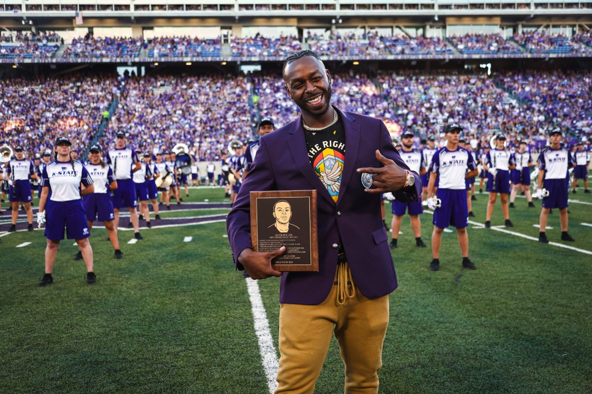 Jacob Pullen being inducted into the K-State Hall of Fame during the 2024 home football opener. Pullen is the Wildcats' all-time leading scorer. (Photo Courtesy of K-State Athletics)