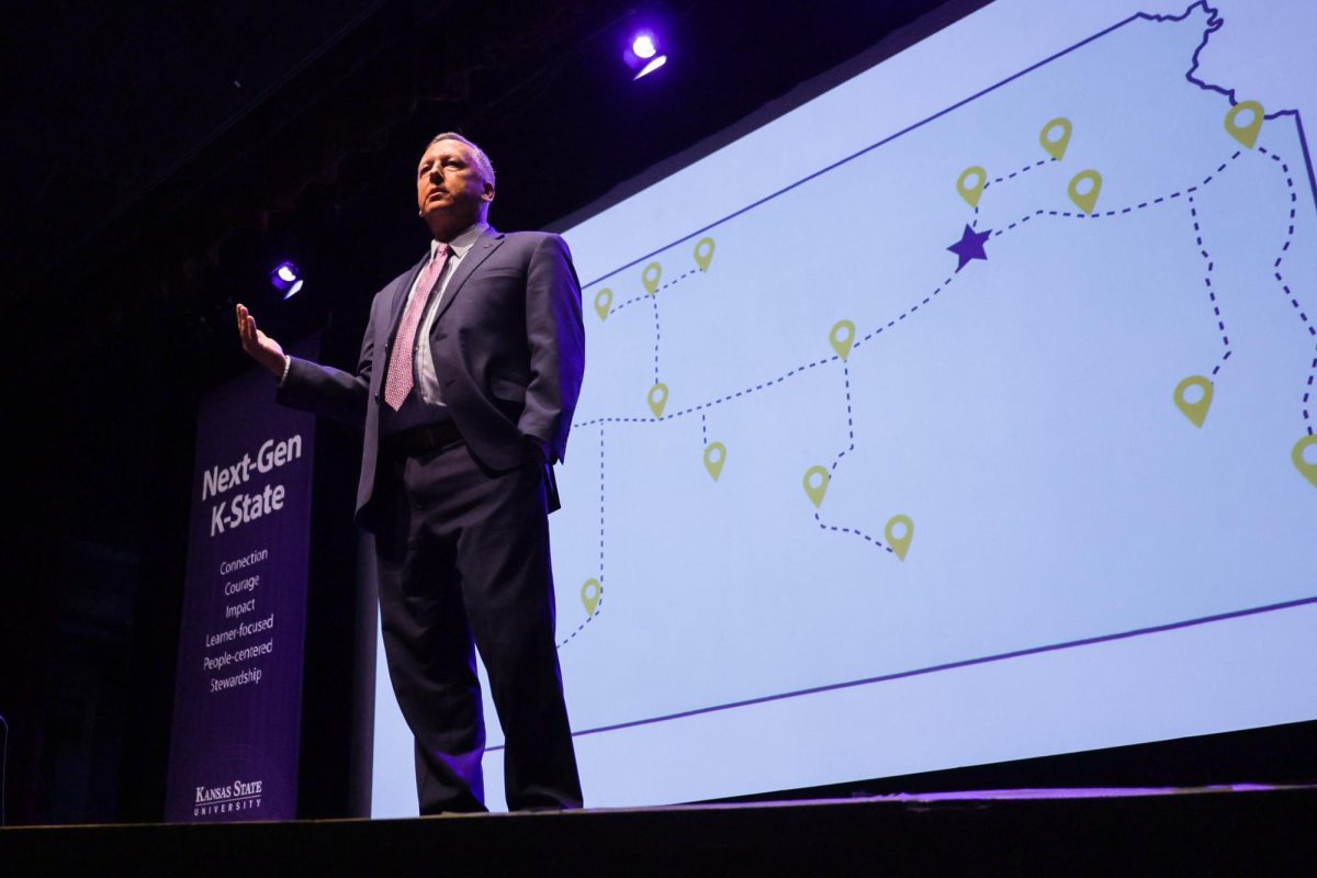 President Linton speaks at the State of the University on Wednesday, Sept. 11. The event is a celebration of the transformational work of the K-State community.