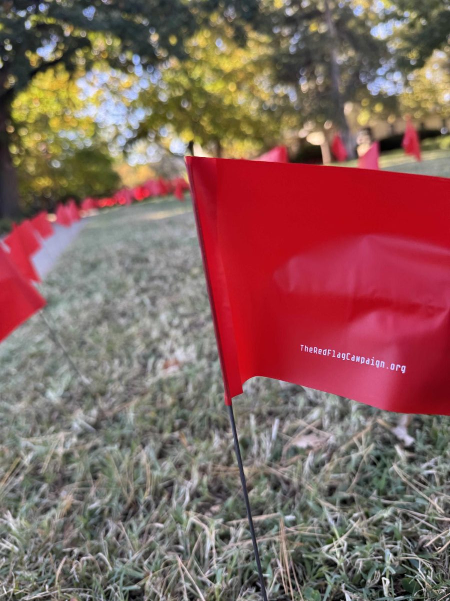 The Red Flag Campaign was started by the Virginia Sexual and Domestic Violence Action Alliance to encourage college students to report signs of domestic abuse. The campaign came to K-State, placing promotional red flags around campus.