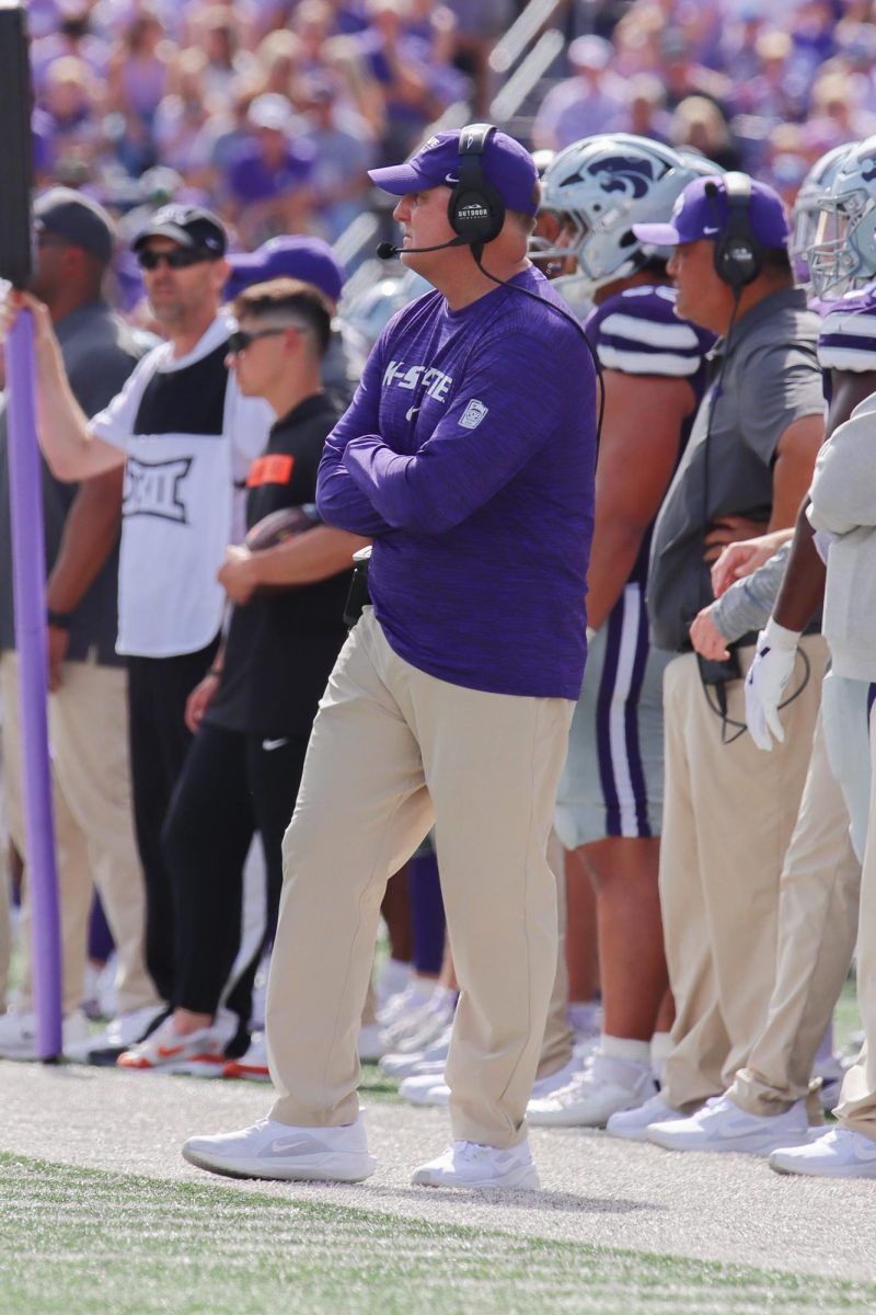 Coach Klieman looks on to his team in the second half of Saturday's winning game against the Pokes.