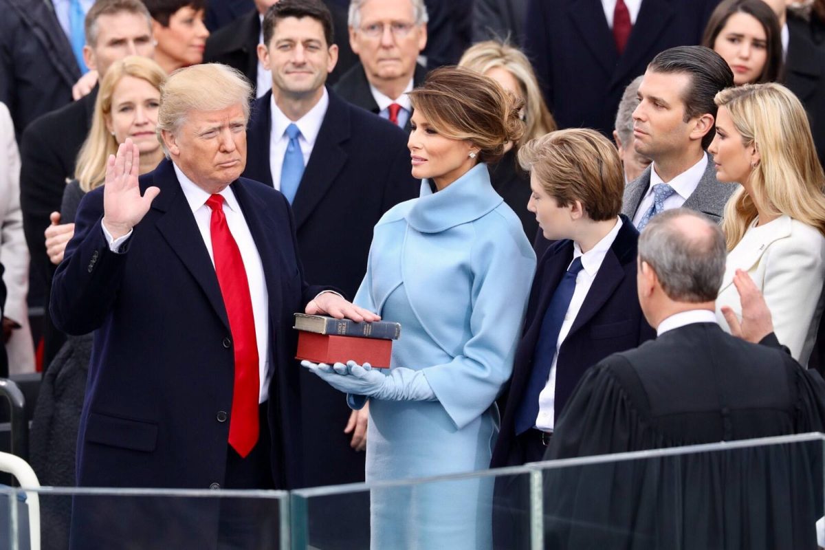 President Donald Trump was sworn in on Jan. 20, 2017 at the U.S. Capitol building in Washington, D.C. He holds his left hand on two versions of the Bible, one childhood Bible given to him by his mother, along with Abraham Lincoln’s Bible. (Photo courtesy of The White House)