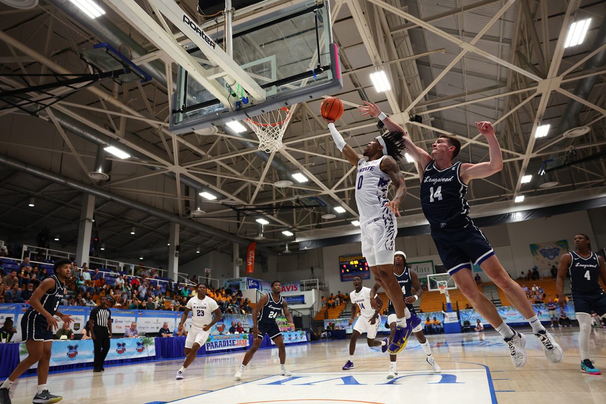 K-State guard Dug McDaniel glides for a layup against Longwood in the Virgin Islands on Nov. 25. The Wildcats placed third in the Paradise Jam. (Photo courtesy of K-State Athletics)