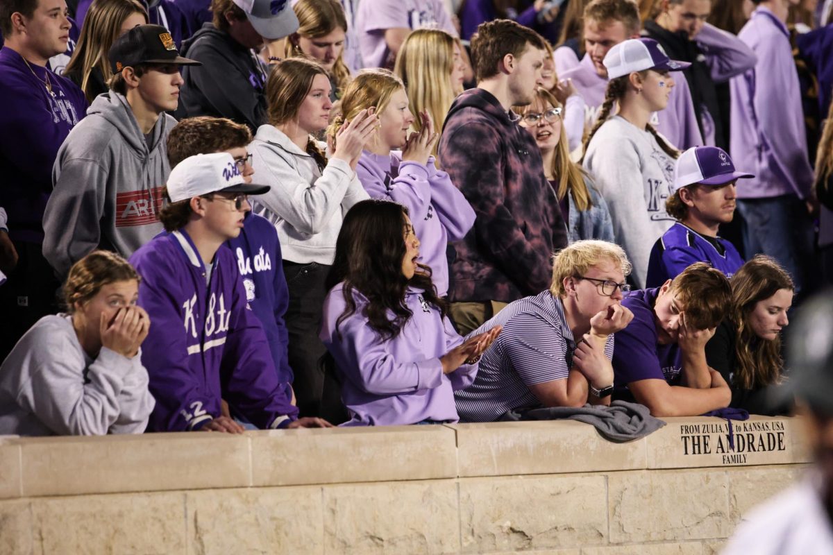 K-State students look on in disbelief during No. 16 K-State's 24-14 loss to Arizona State on Nov. 16 at Bill Snyder Family Stadium. 