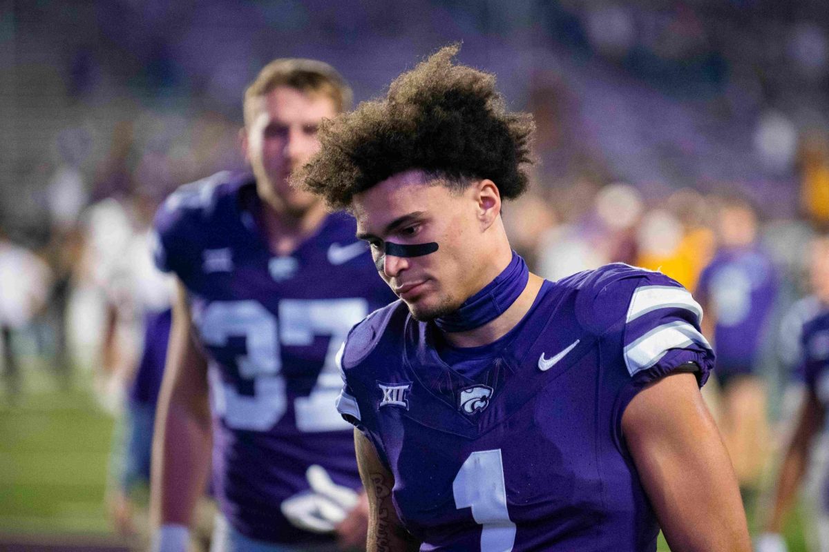 K-State leading receiver Jayce Brown walks off the field following a loss to Arizona State on Nov. 16. K-State lost 24-14. The Sun Devils went on to play in the Big 12 Championship and K-State finished the regular season at 8-4.