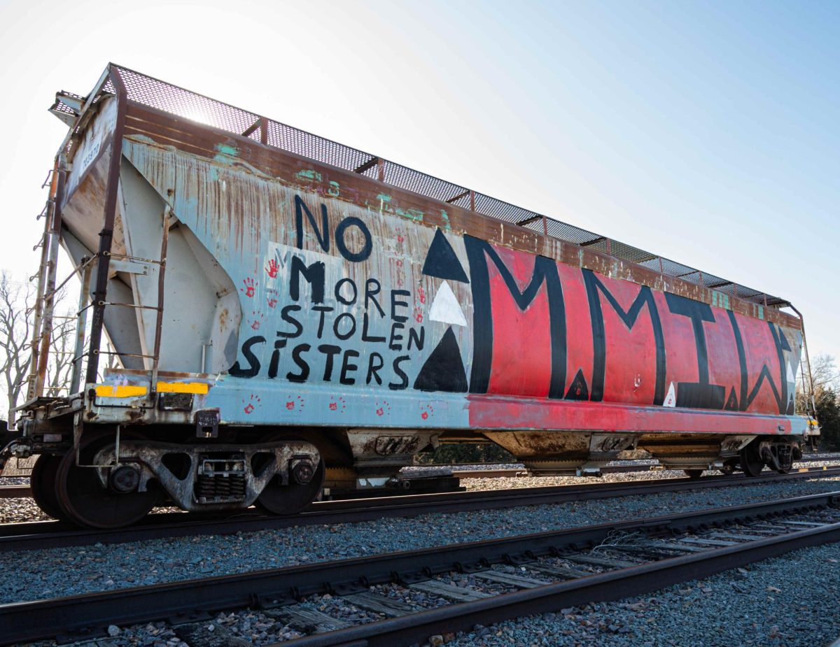 A train car with "No More Stolen Sisters" graffiti artwork in Manhattan on Feb. 5. "No More Stolen Sisters" is a movement and campaign that advocates for the safety of Indigenous women, girls, and Two-Spirit people. The campaign is a response to the violence and discrimination that Indigenous women face. (Photo courtesy of Wittney Hammeke)