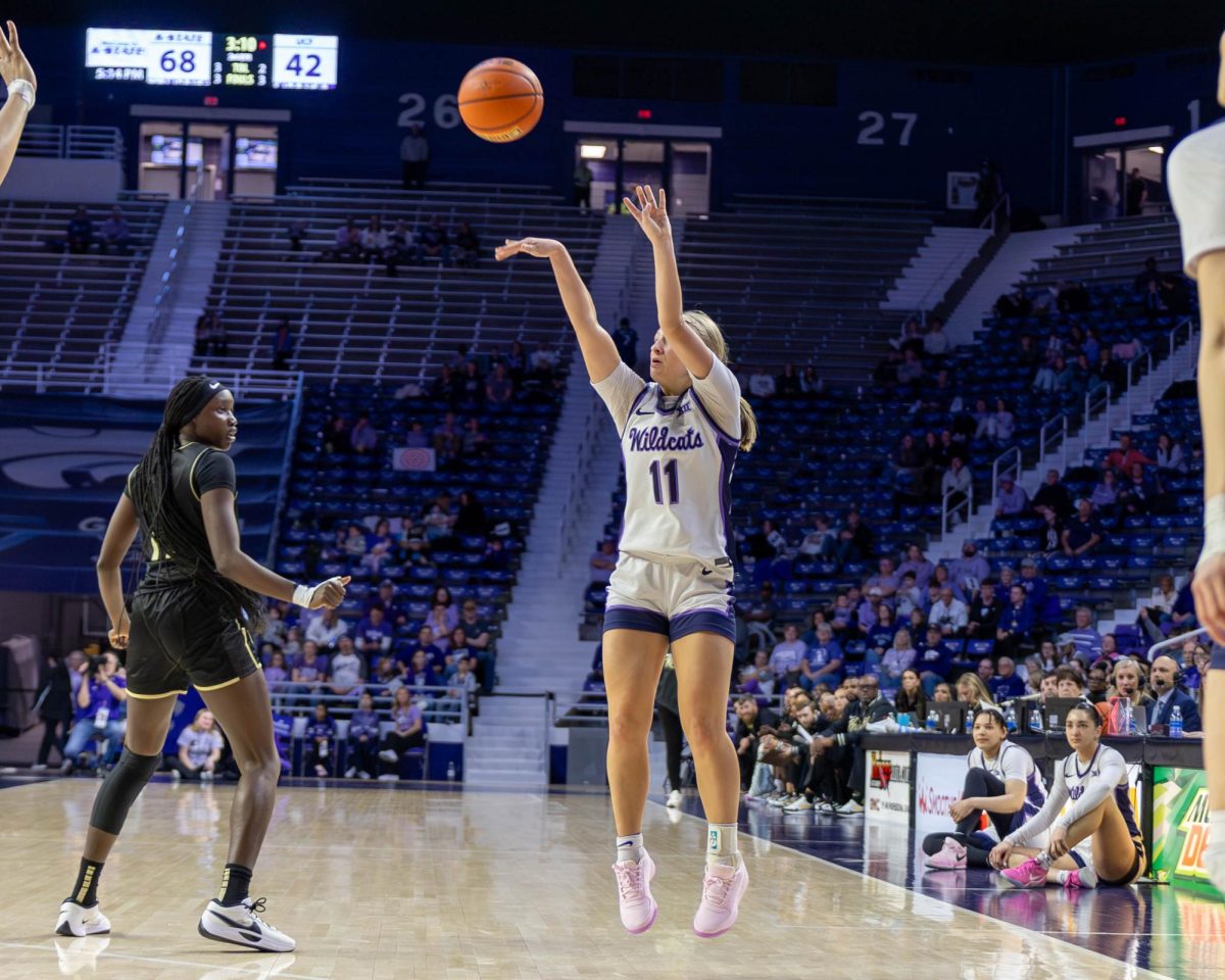 K-State guard Taryn Sides attempts a 3-pointer during K-State's 97-67 win over UCF on Saturday. Sides made six 3-pointers in the win.