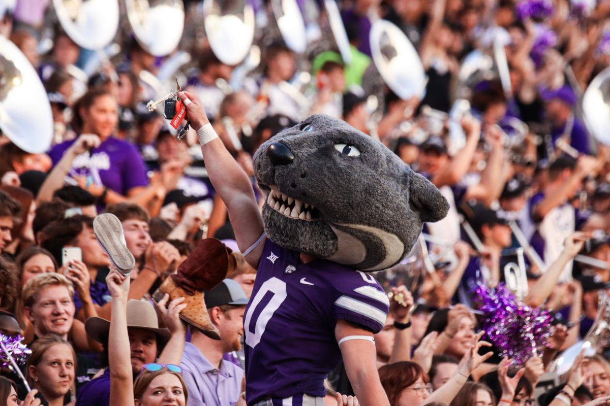 Willie the Wildcat leads Kansas State students in pregame celebration ahead of a matchup with Arizona on Sept. 13, 2024. K-State will face Arizona on the road this year as a non-conference matchup.