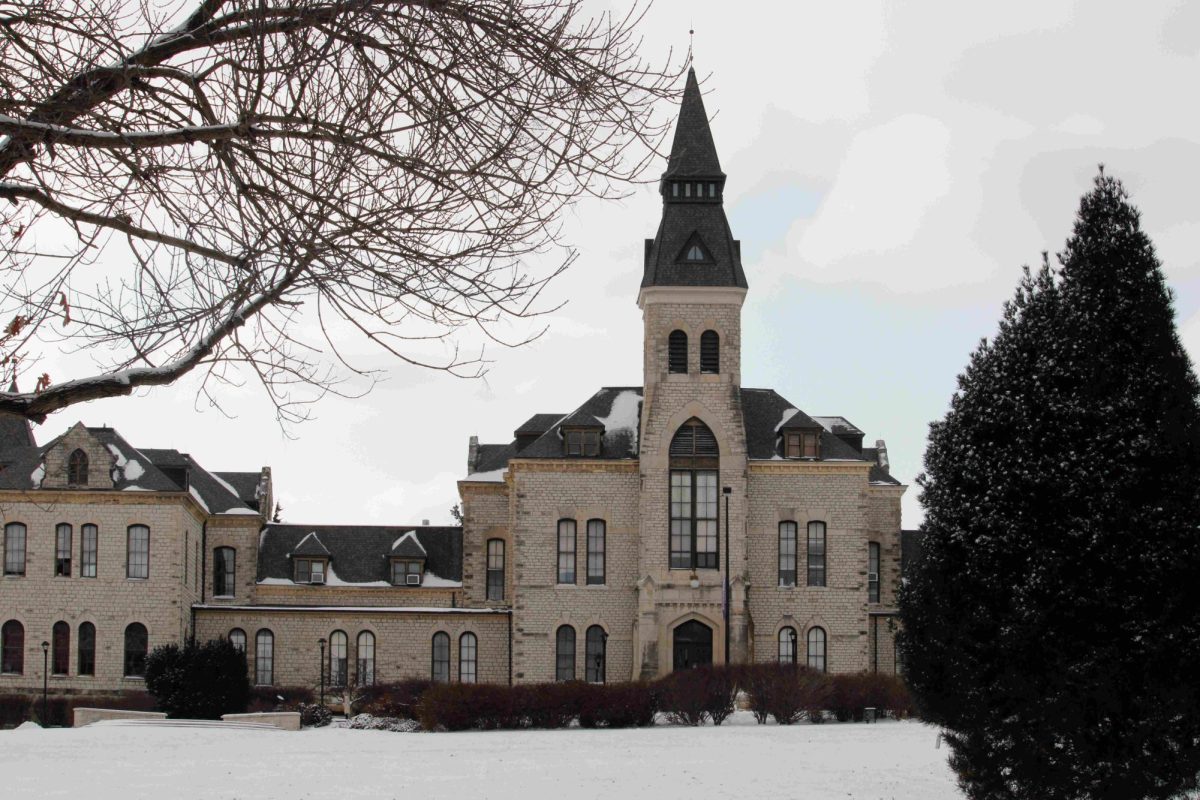 Snow covers the ground in front of Anderson Hall on Wednesday, Feb 12. 