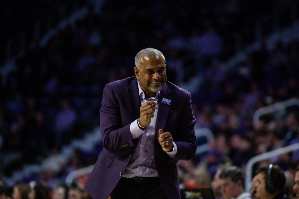 Head coach Jerome Tang smiles while the Wildcats defeated Oklahoma State 85-57 on Jan. 29 at Bramlage Coliseum.


