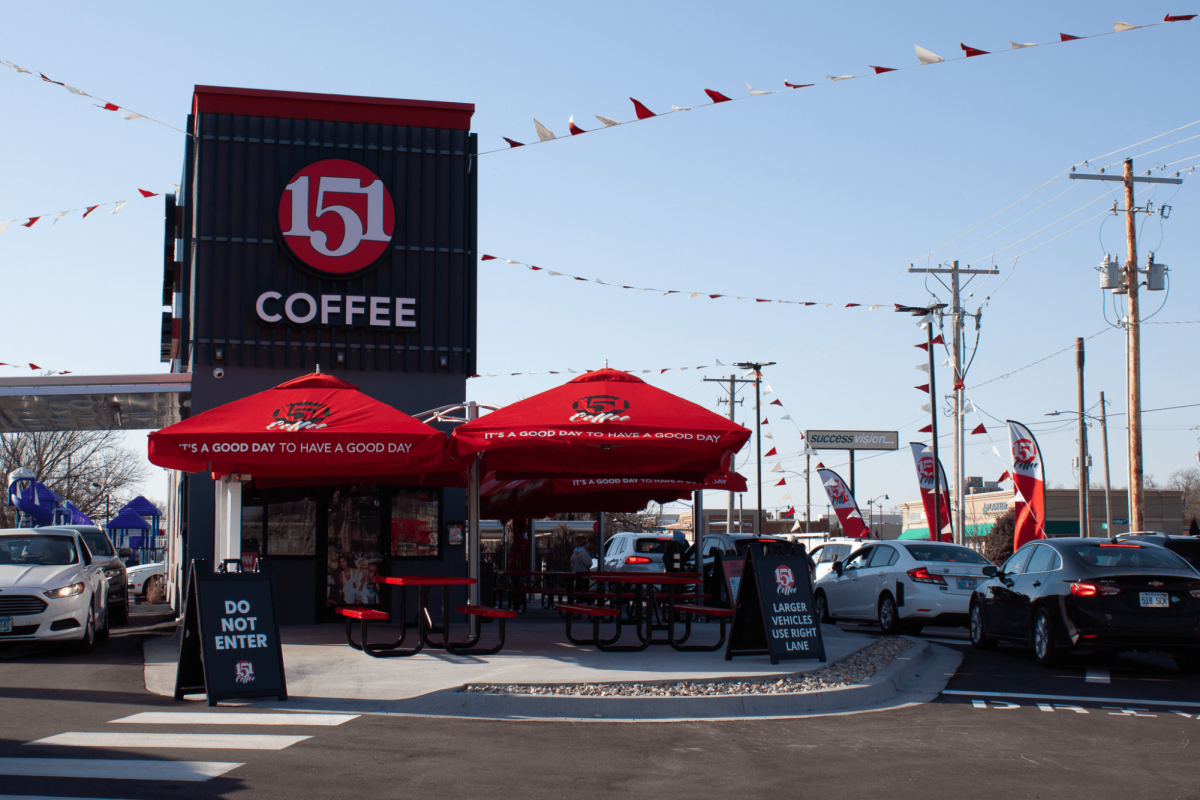 The drive-thru of 151 Coffee is bustling with customers on a Friday morning. 151 Coffee is a coffee chain that recently opened a location in Manhattan, KS.