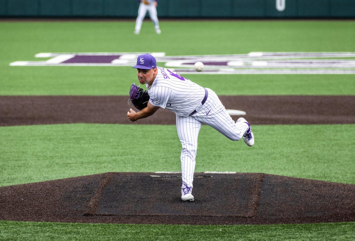 Lefty Lincoln Sheffield follows through the pitch and watches the ball. The Wildcats defeated Texas Tech 5-4 on March 30 at Tointon Family Stadium. 