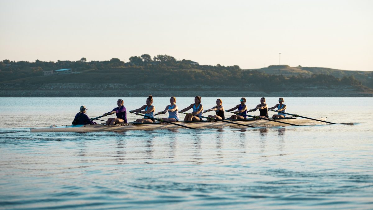K-State rowers work on their craft during practice at Tuttle Creek. The Wildcats look forward to the Sunflower Showdown on Saturday. (Courtesy Photo | K-State Athletics) 