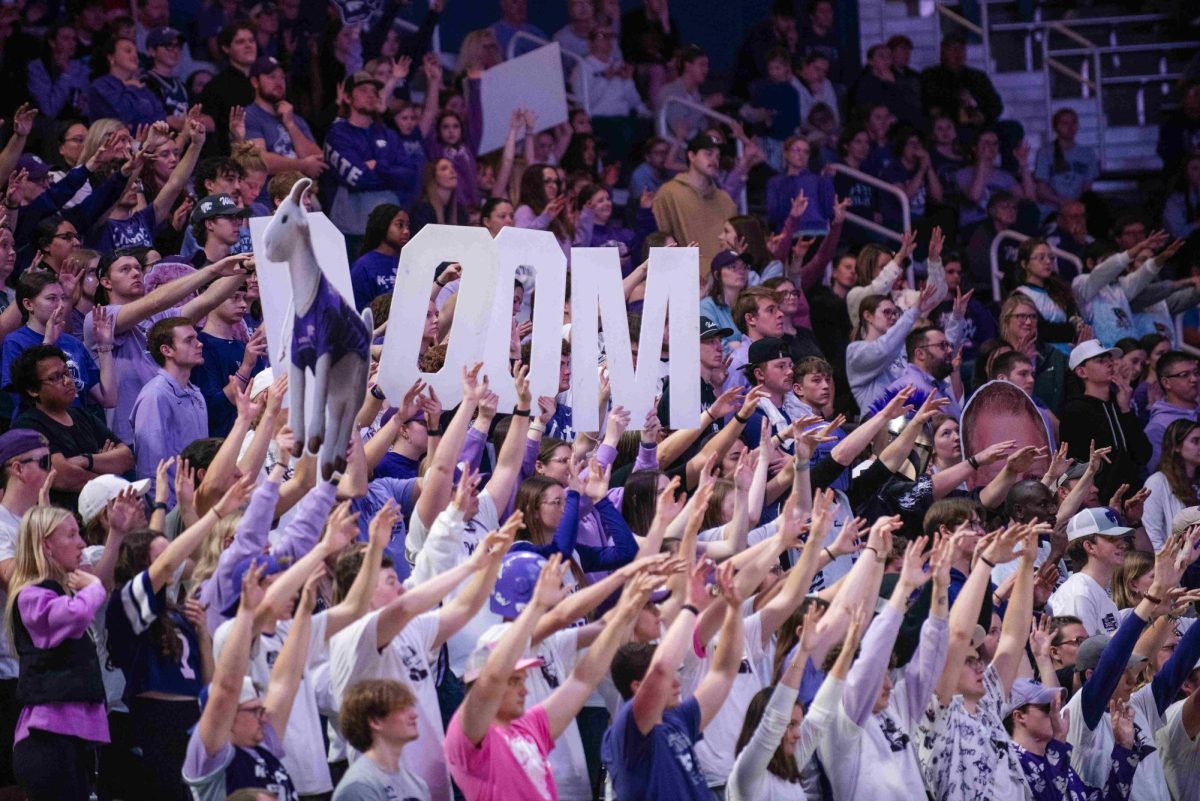 K-State students bring the magic doom during free throws of the women's game against Baylor in Bramlage Coliseum on Feb. 25. The Wildcats fell, 79-62. 