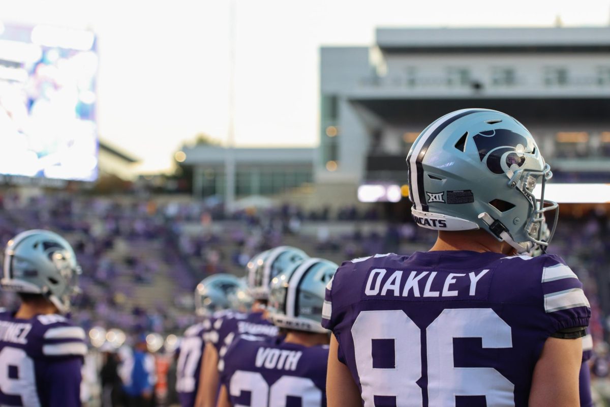 Tight End Garrett Oakley looks to the field during pregame warmups against Kansas on October 26, 2024.