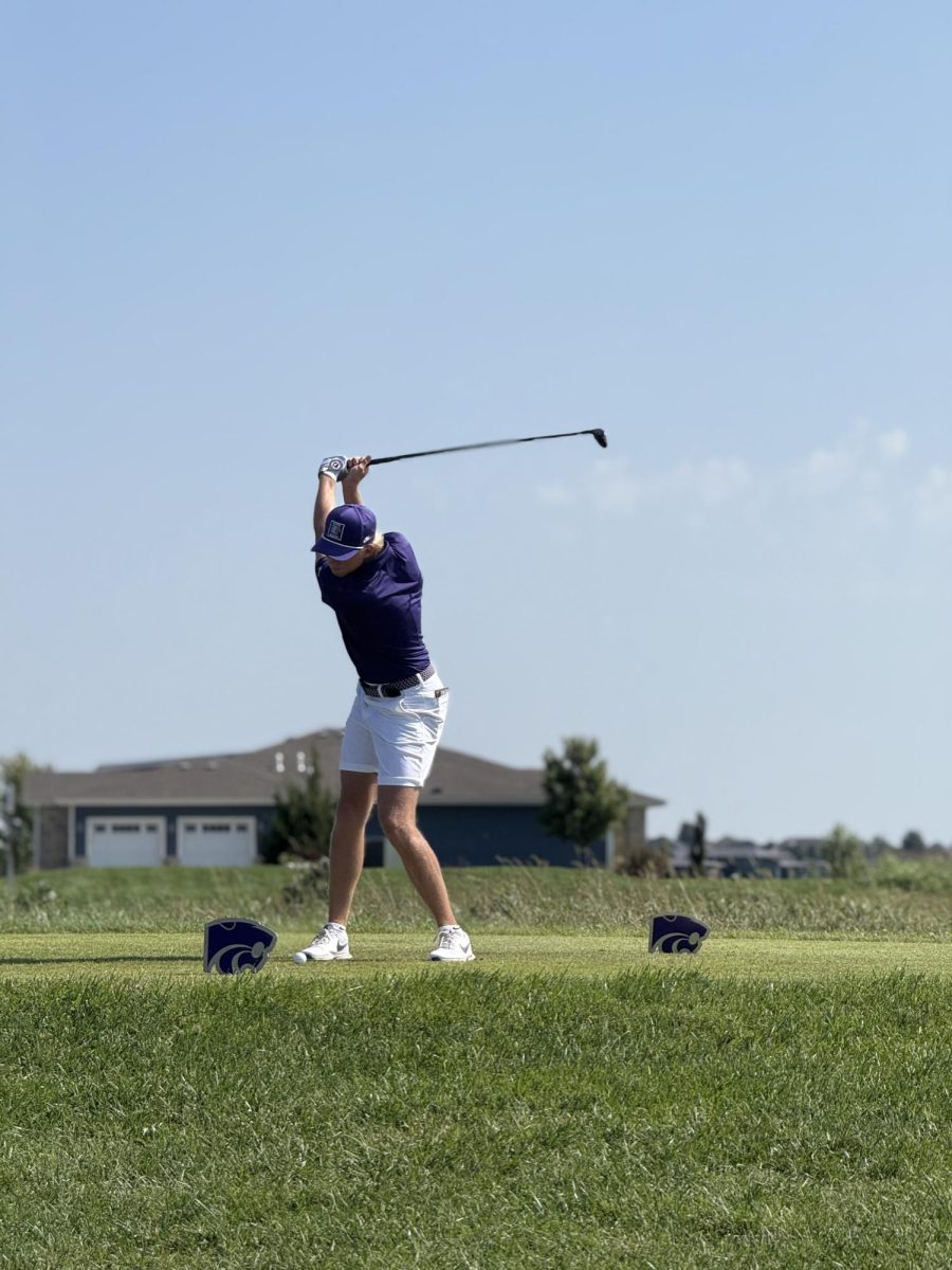 Sophomore Tyler Strong hits the ball during the second round of the 2025 Wildcat Invitational at Colbert Hills Golf Course on Sept 9. Strong finished on a 1-under par 71 second round score on Tuesday morning and tied for 16th place. 