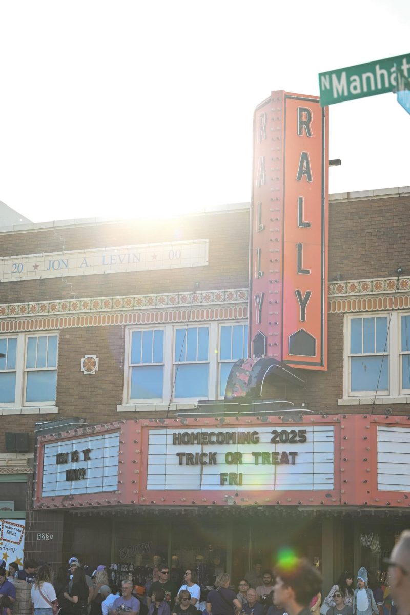 The Rally House sign in Aggieville shows the dates of Homecoming festivities on Oct. 10. 
