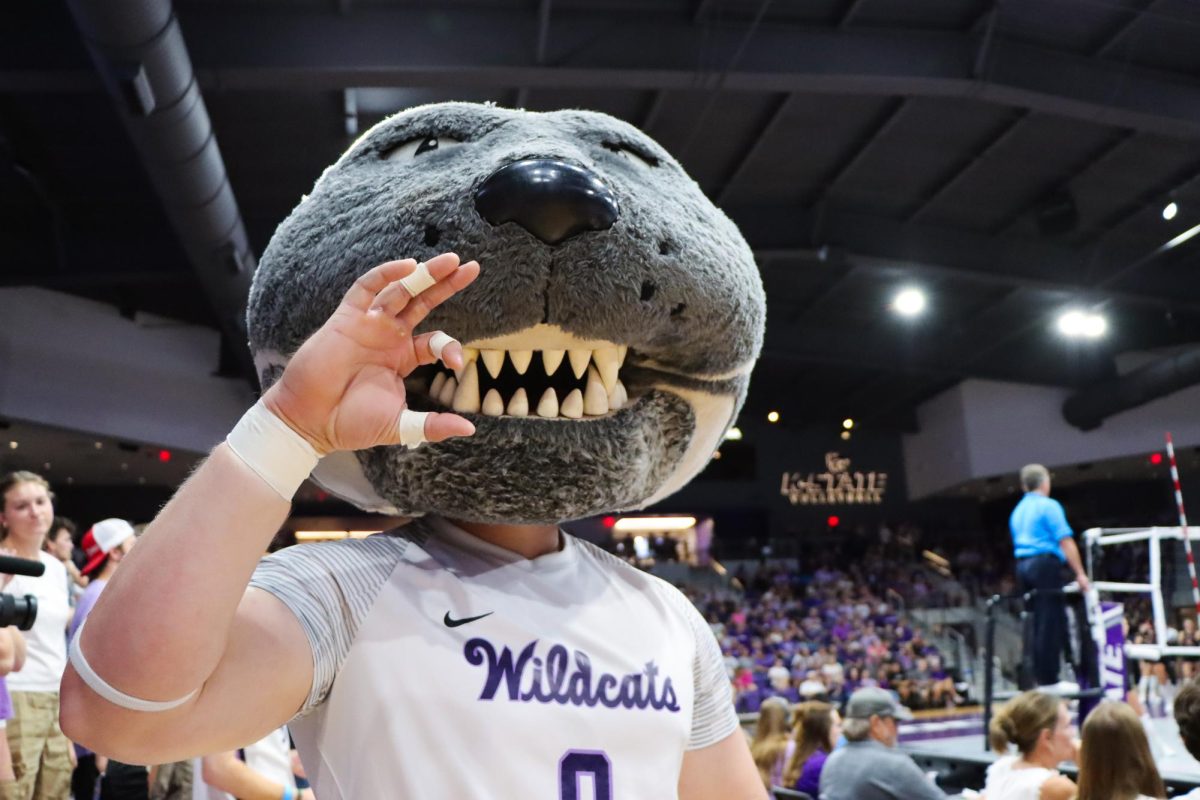 Willie holds up the Wildcat hand sign as he smiles for the camera. The Wildcats defeated Texas Tech 3-0 on Oct. 10. (Lilly Crist)