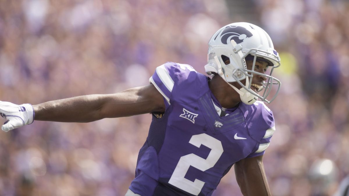 K-State junior defensive back D.J. Reed smiles in celebration during the football game against the Charlotte 49ers at Bill Snyder Family Stadium on Sept. 9, 2017. (Archive photo by George Walker | Collegian Media Group)