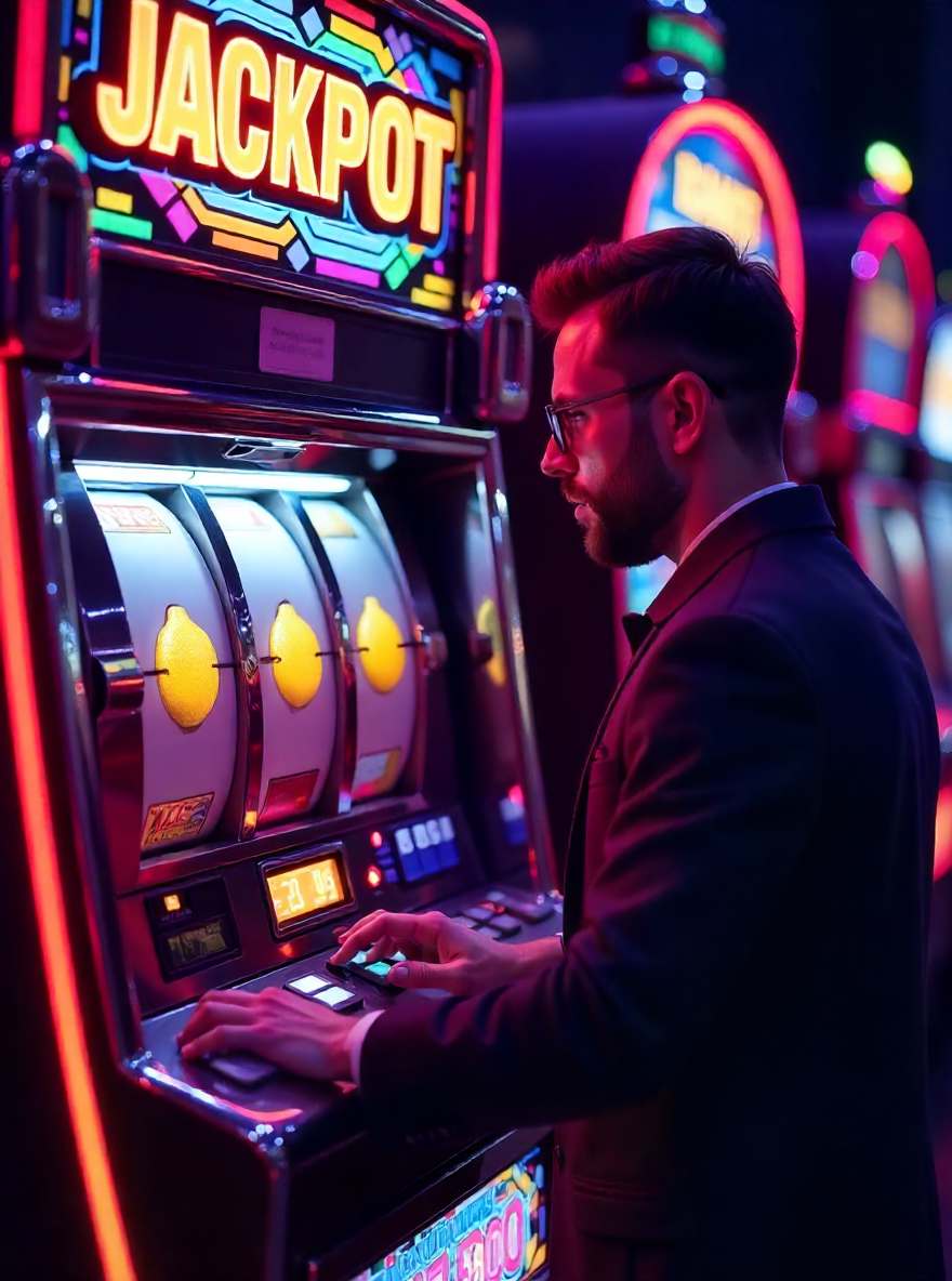 This man is hoping to trigger a slot machine jackpot