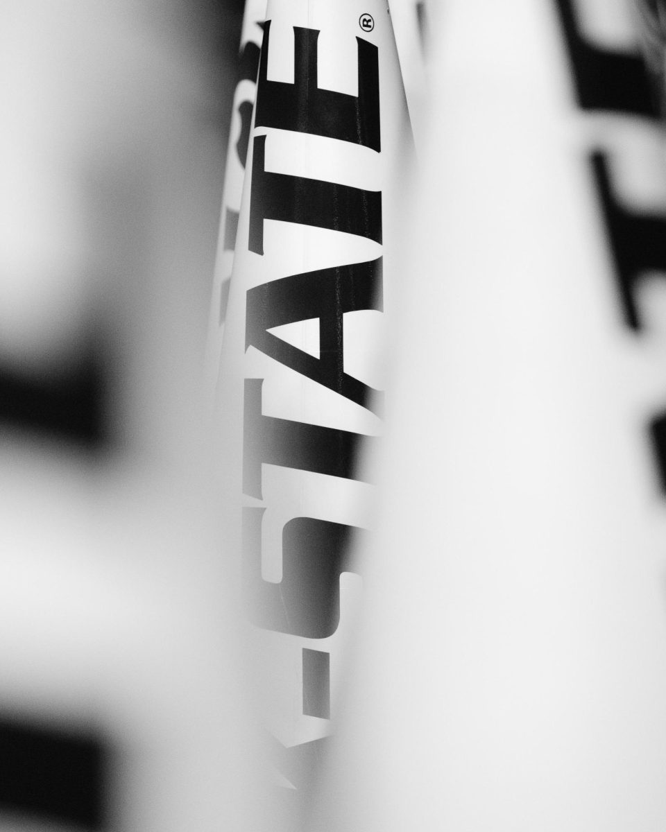 K-State yell leader megaphones sit courtside at the Jan. 4, 2025 women's basketball game between West Virginia and Kansas State at Bramlage Coliseum.  