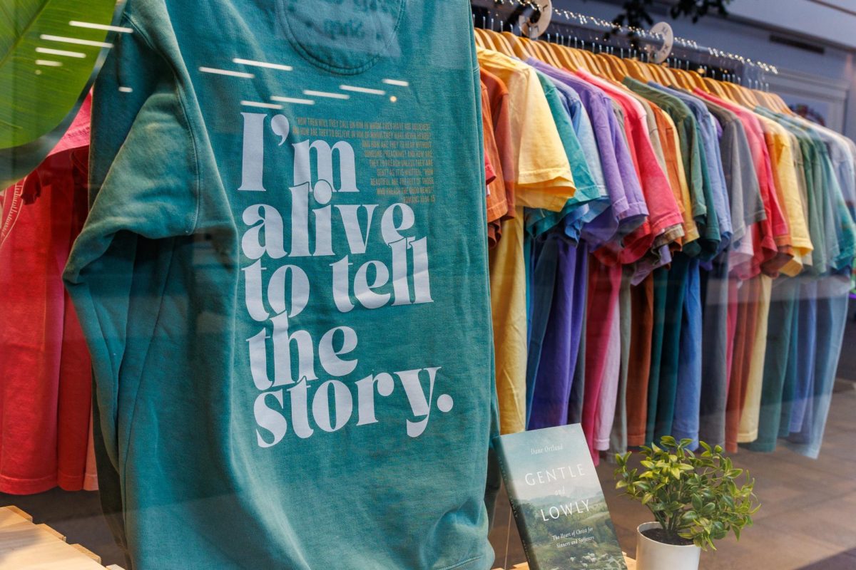 A sweatshirt on display at Created with Purpose Co., the new Christian store in the Manhattan Town Center.