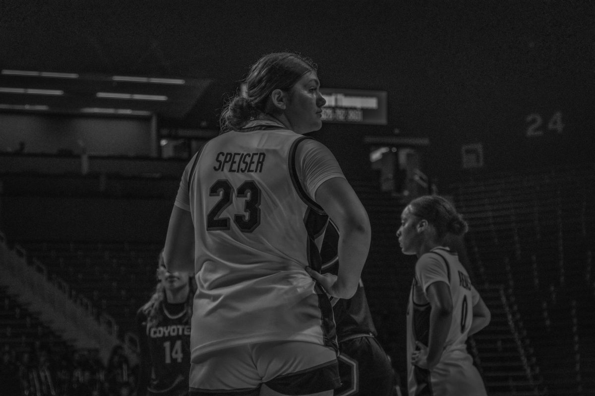 Freshman Jordan Speiser is listening to her coach. The Wildcats lost to South Dakota 72-71 at Bramlage Coliseum on November 13th, 2025.