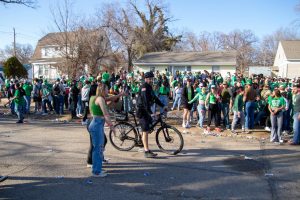 Cops patrol Ratone Street, between eighth and 12th street is a trendy spot for K-State students and others from out of town to drink and have fun on Fake Patty's Day. 