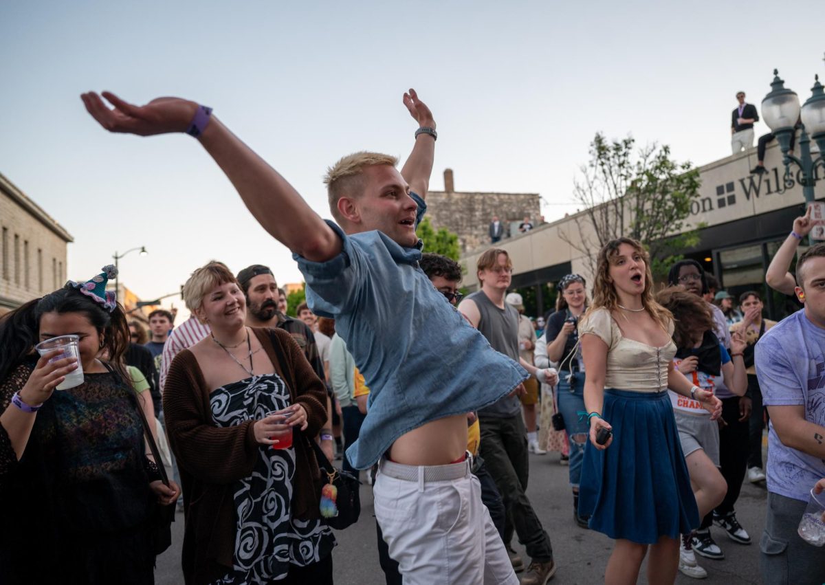 A fan dances during Horse Bitch’s performance at Frog Wizard Music Festival in Manhattan, Kansas, on May 2.