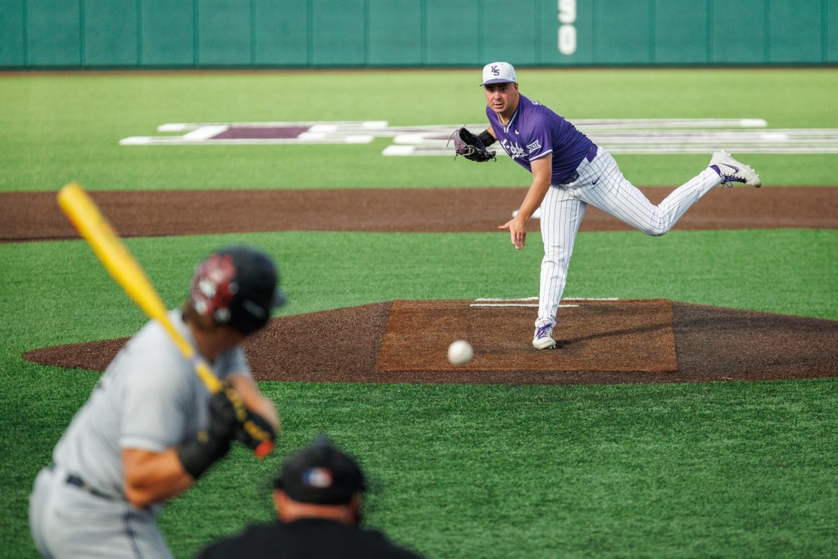Lincoln Sheffield (47) throws a pitch during K-State's game against the Cincinnati Bearcats on May 9. Sheffield struck out seven batters in 7.2 innings during the Wildcats’ 5-3 loss in the second game of the series.