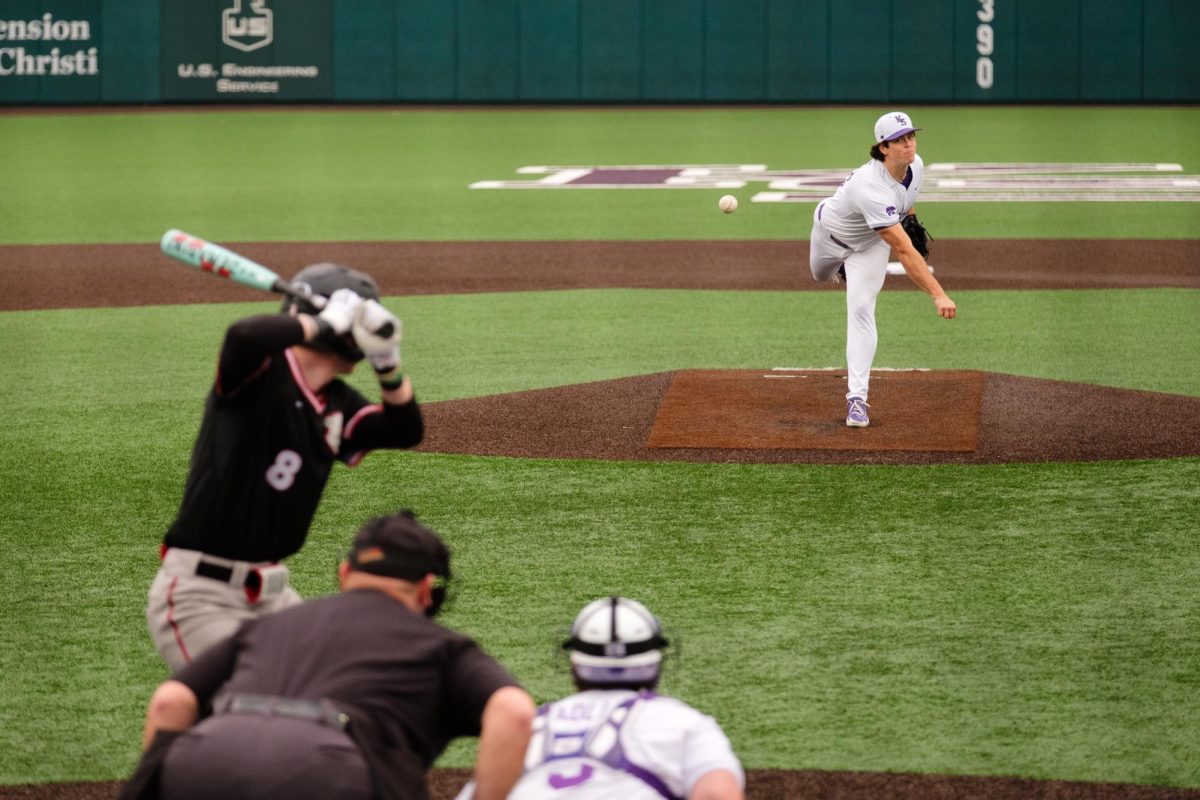 Pitcher James Guyette (32) follows through with a pitch to catcher Bear Madliak (3) against SIUE at Tointon Family Stadium on March 6. Guyette would pitch a complete game in the 14-5 win over the Cougars.