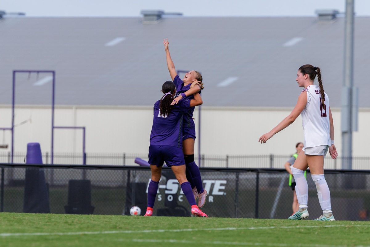 Sophomore Rilyn Rintoul celebrates after scoring Kansas State’s second goal against Missouri State on Thursday, Aug. 20, 2026, at Buser Family Park.
