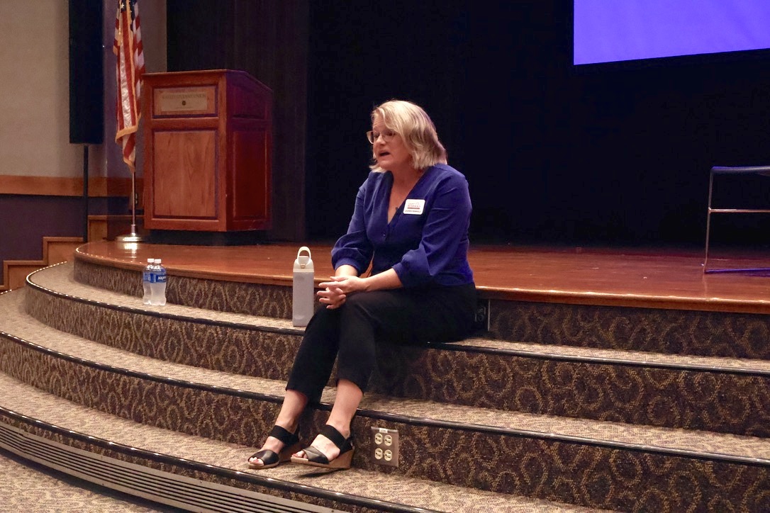 Lauren Reinhold answers questions from students and community members in Forum Hall on Sept. 22.