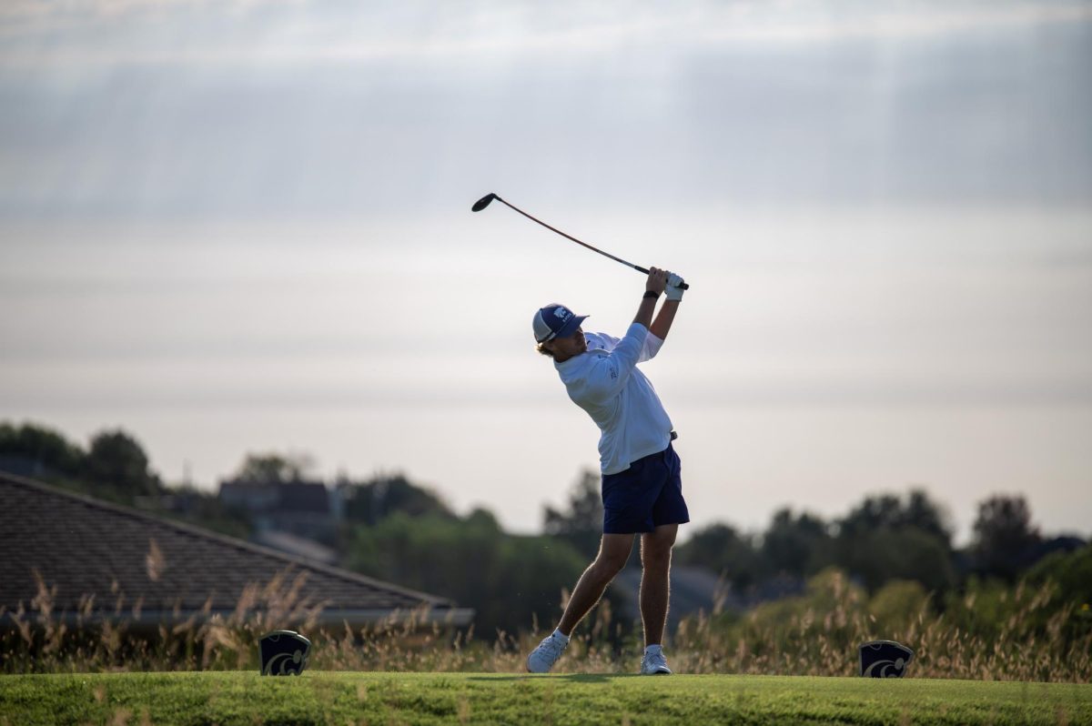 K-State golfer Joshua Thompson tees off on the second hole at Colbert Hills Golf Course during the Wildcat Invitational on Monday, Sept. 14. Thompson finished the hole with a birdie.
