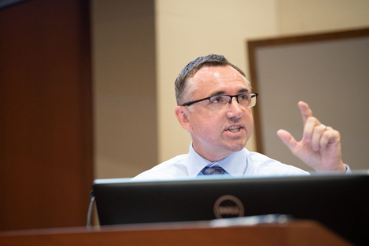 Thomas Lane, vice president of academic success and student affairs, dean of students and current interim chief of staff, reflects on his personal and professional experiences that have constructed his views on leadership, mental health and serving students on Sept. 19, 2019. (Archive photo by Dylan Connell)