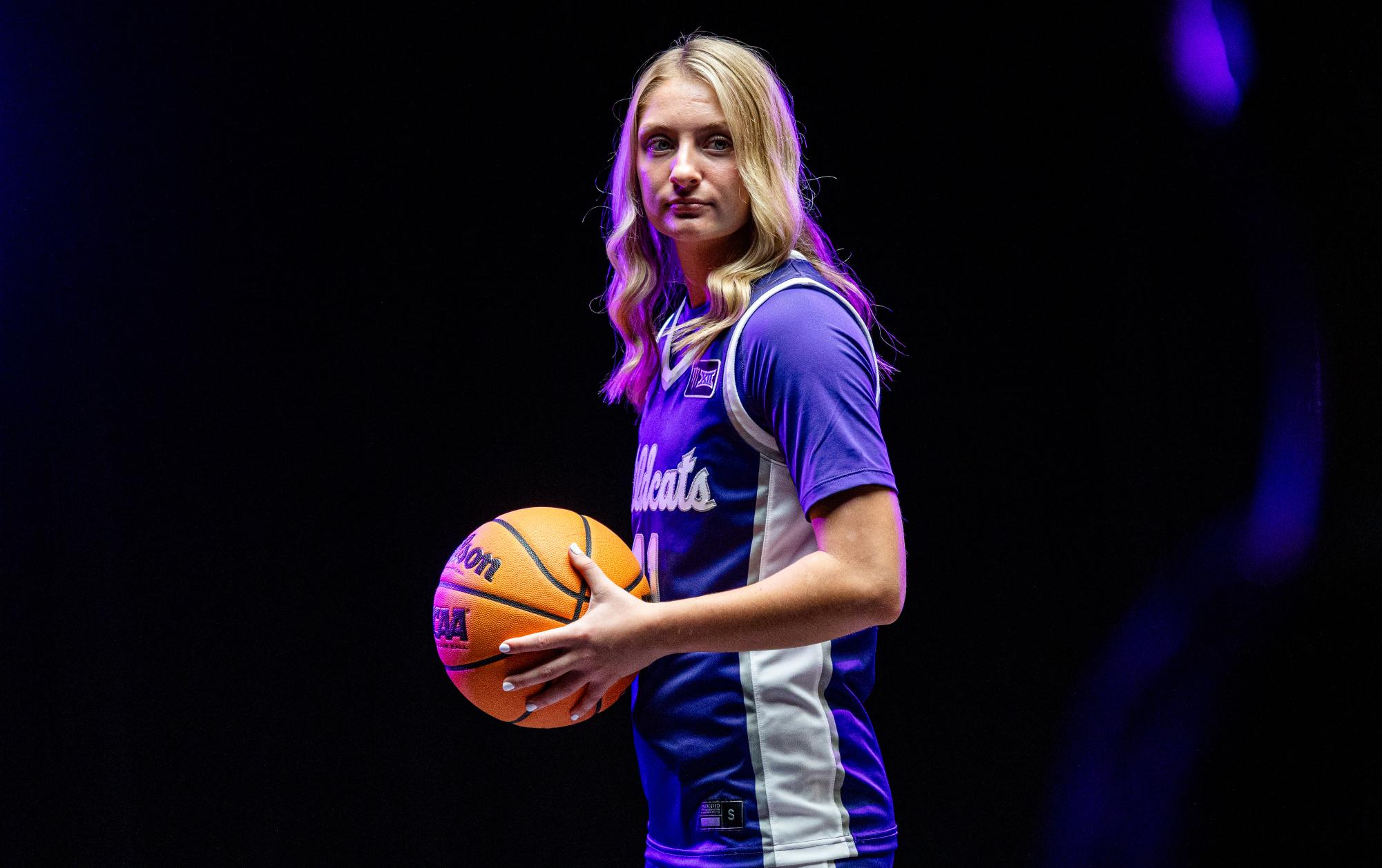 Taryn Sides gets her portrait taken at Big 12 Media Day in Kansas City. Sides enters her final year at K-State.