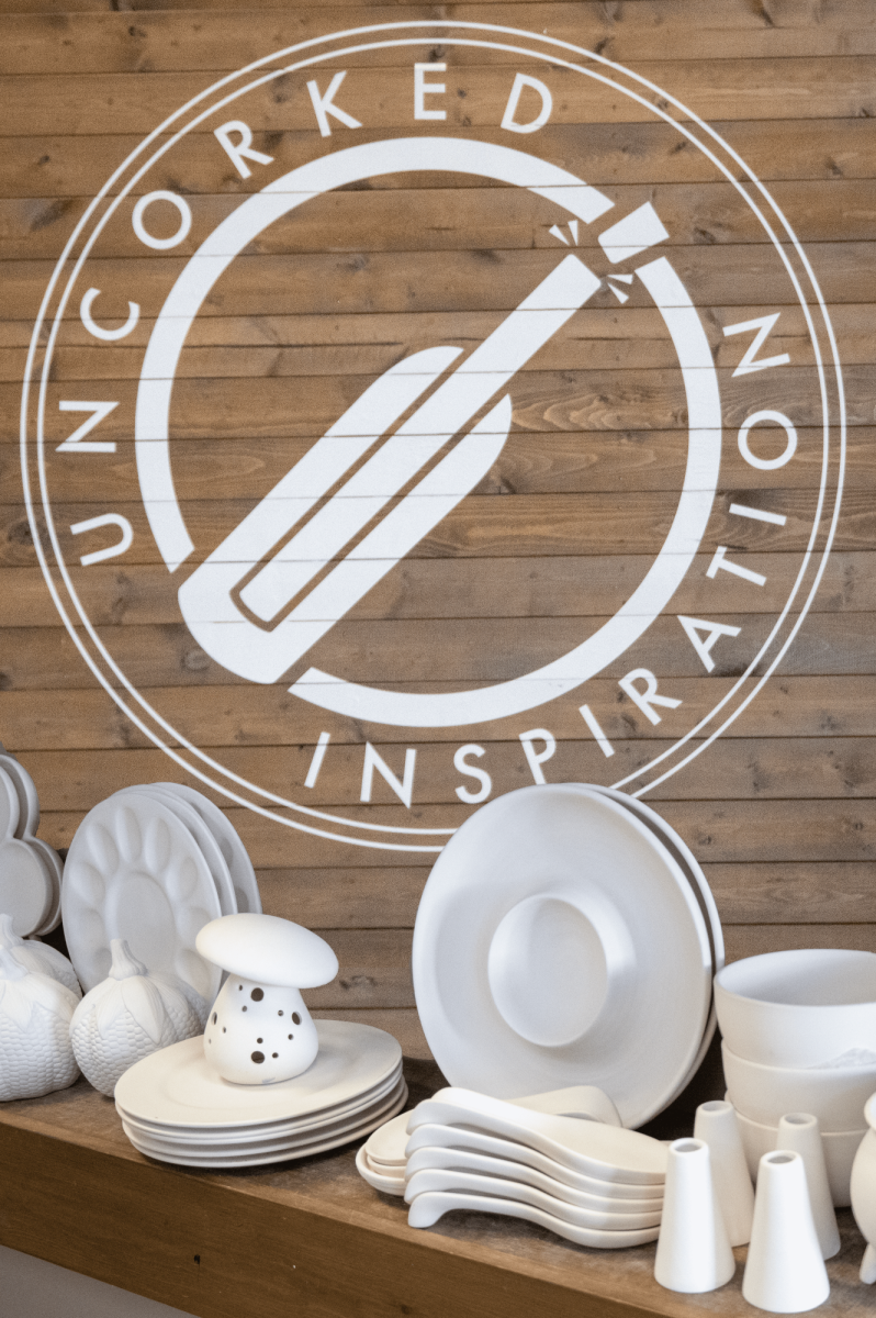 Unfired pottery pieces sit ready to be glazed and decorated at Uncorked Inspiration on Oct. 17.
