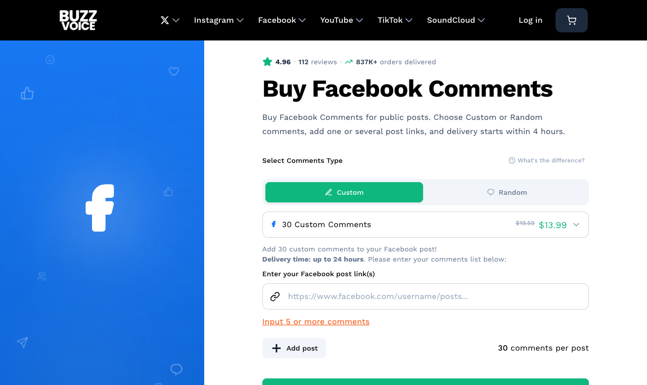 BuzzVoice page to buy Facebook comments