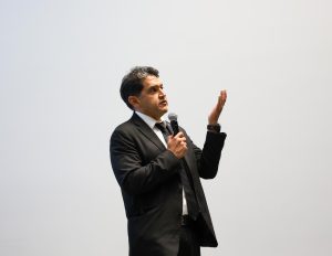 Jesse Perez Mendez, provost and executive vice president of K-State, answers questions from faculty of the College of Arts and Sciences at a town hall meeting on Oct. 1. 